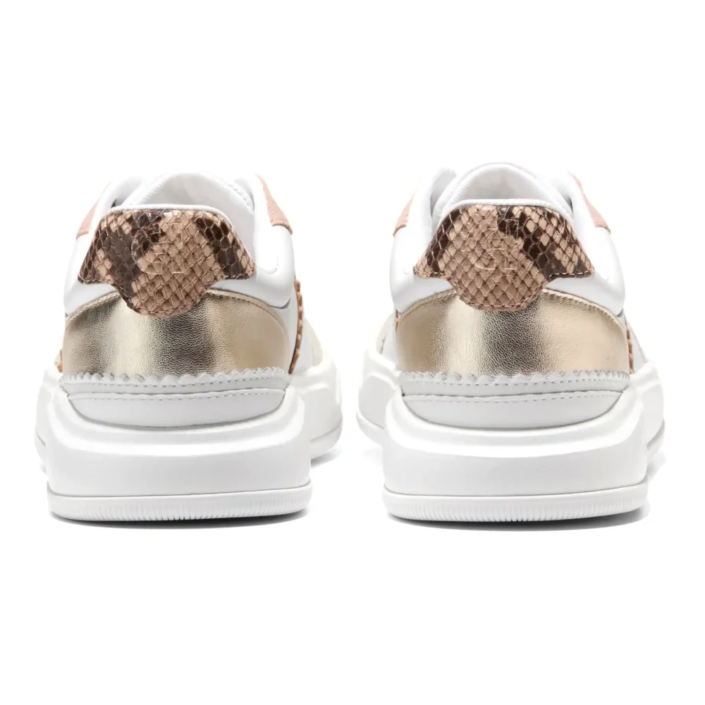 Grandpro Carissa Sneakers White Silver Birch Suede Soft Gold Cameo Rose Snake Print – Image 3